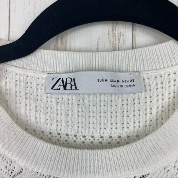 Zara Pointelle white embroidered ruffle dress Medium - Picture 10 of 11